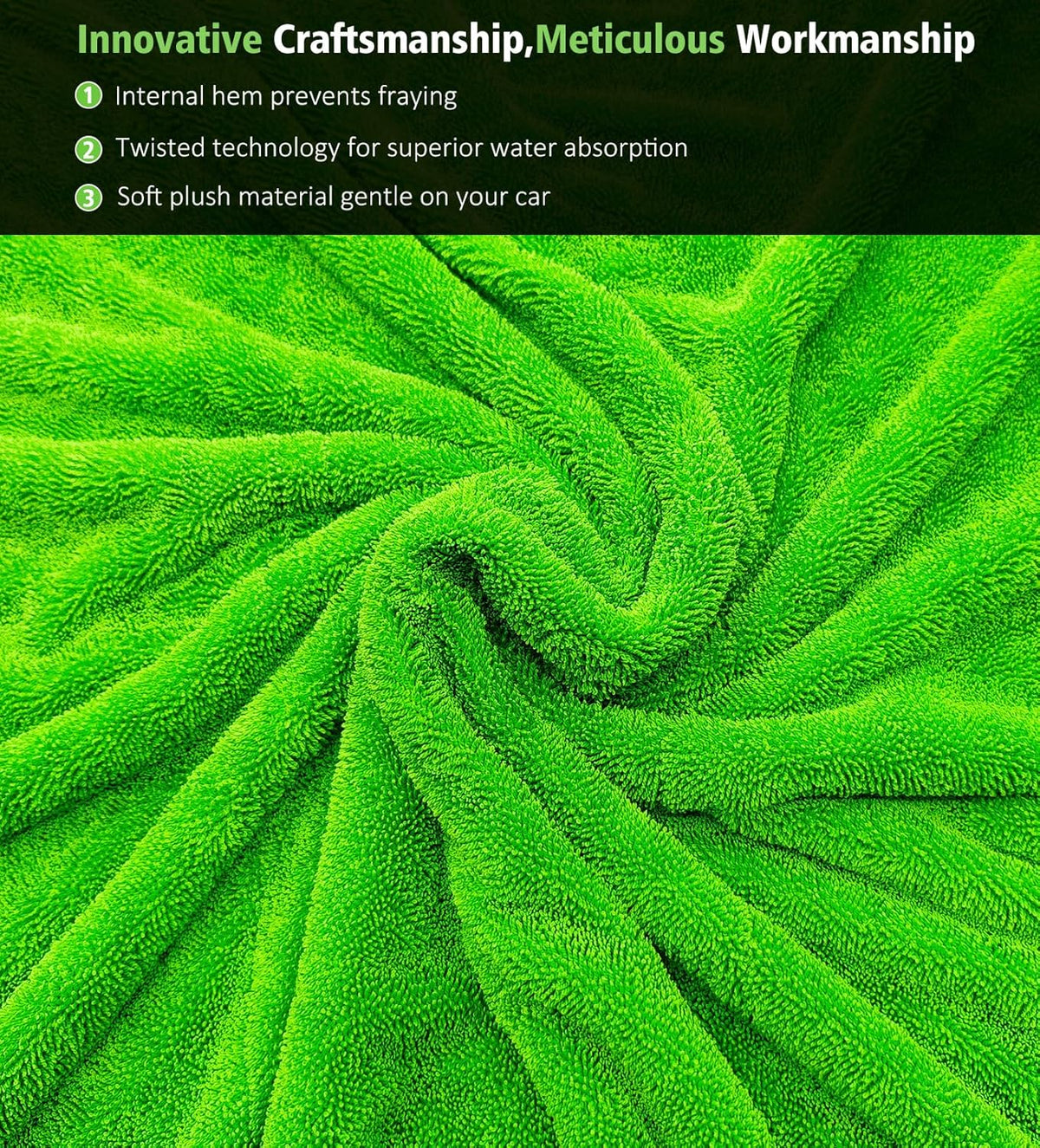 YeewayVeh 'Agile Giant' Car Drying Towel, 28x36 Inch Quick Car Wash Drying Towels, 1400 GSM Super Absorbent, Double Sided Microfiber Towels for Cars Effortless & Scratch-Free Detailing, Green
