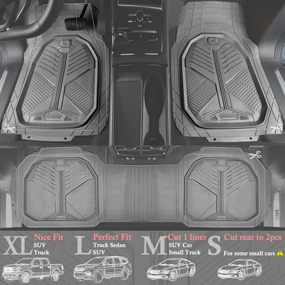 CAR PASS Heavy Duty Rubber Car Mats with Cargo Liner, Deep-Dish Car Floor Mats and Trunk Mat All Weather, Universal Trim-to-Fit for SUVs Trucks Sedans, Waterproof Anti-Slip, Trimmable V12 Black