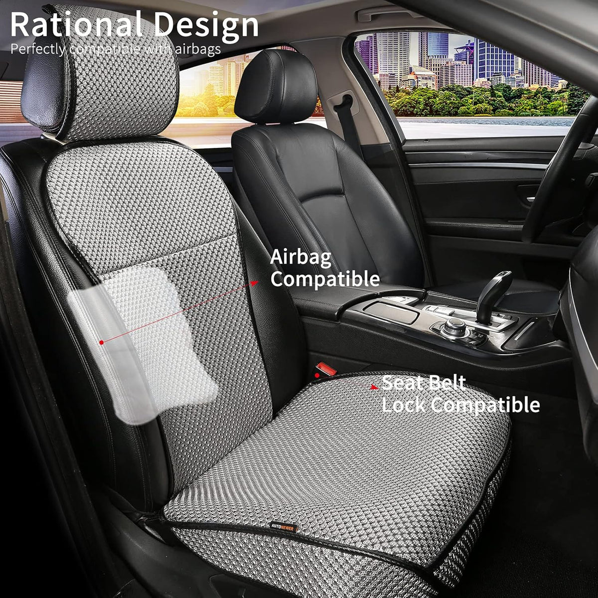 Auto Newer Luxury Breathable Car Seat Cover Fit Four Seasons, Universal Front of Car Seat Cushions, Bottom Seat Covers of Full Wrapped Edge,Universal Fit for 95% Cars,SUV,Pickup(Beige，2PCS)