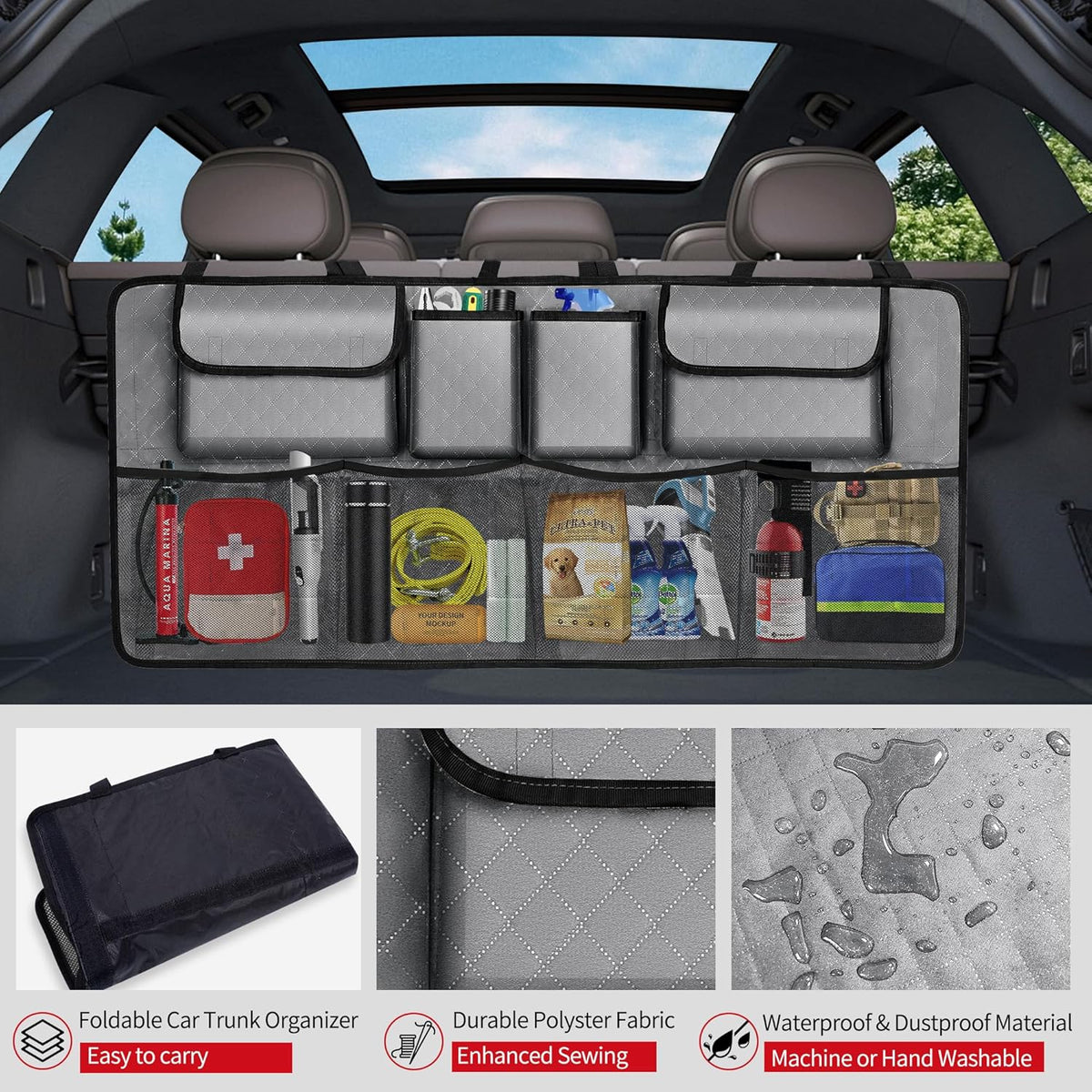 Car Trunk Organizer and Storage, Large Capacity Backseat Hanging Storage Accessories, Backseat Car Organizer for SUV/MPV/Truck (Black)
