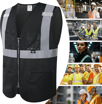 JKSafety Safety Vest for men women Hi Vis Vest with Pockets and Zipper High Visibility Meet ANSI Standard（BX310