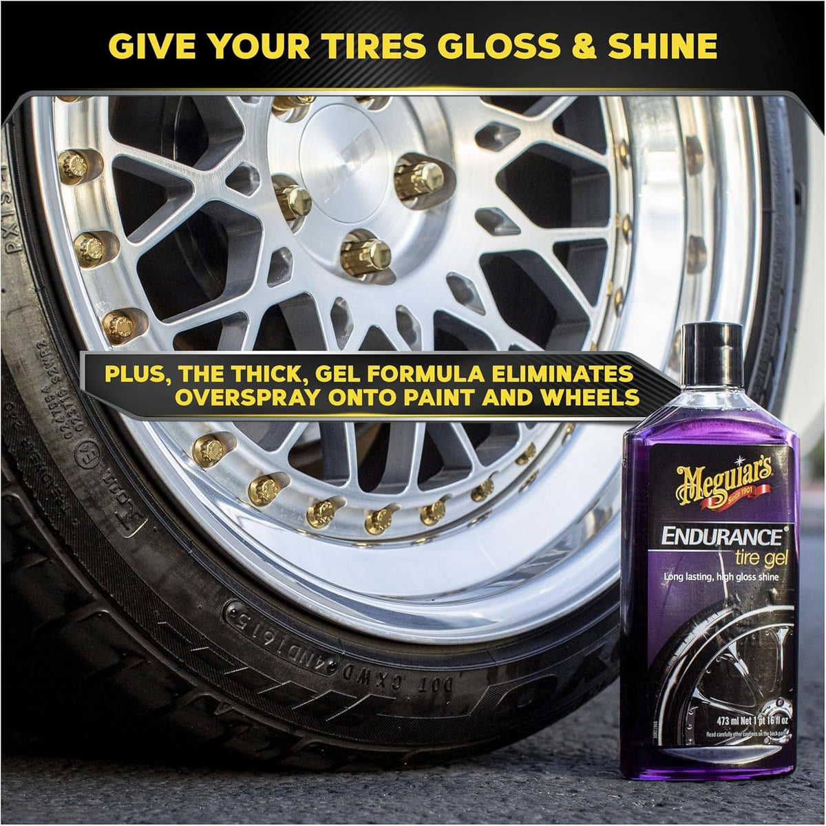 Meguiar’s Endurance Tire Gel - Tire Shine Gel, Premium Car Tire Shine For A Lasting Glossy Finish; Apply To Tires Cars, Trucks & Suvs To Keep Tires Looking Deep Black And Clean -16 Oz
