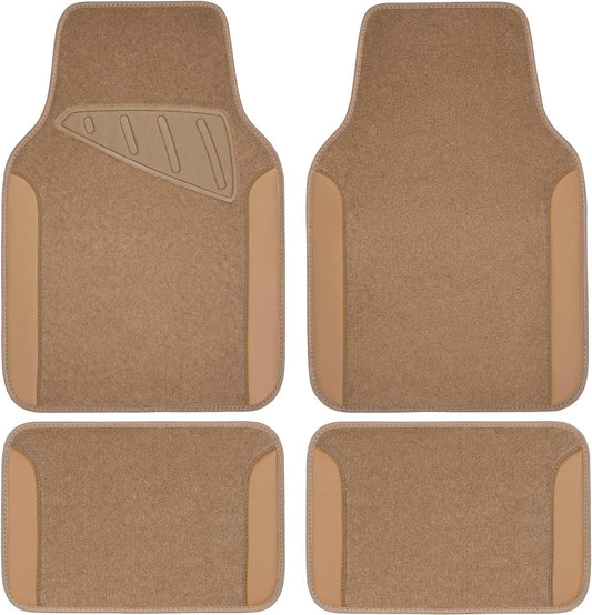 CAR PASS Waterproof Universal Fit Car Floor Mats, Faux Leather Car Carpet Mats, Black Car Mats with Anti-Slip Nibbs Backing & Driver Heel Pad Fit for SUV,Vans,sedans, Trucks,Set of 4pcs(All Black)