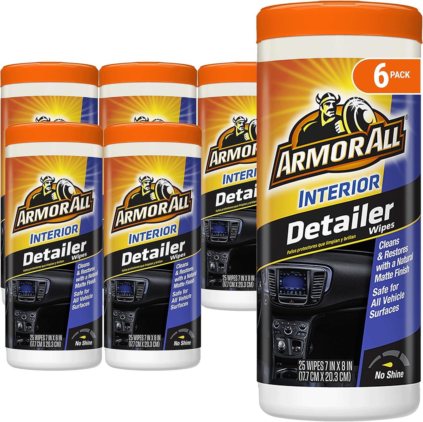 Armor All Car Protectant Wipes, Car Interior Cleaning Wipes for Cars, Trucks & Motorcycles, 25 Count Each, 150 Wipes Total (Pack of 6)