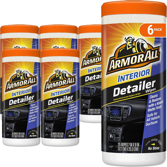Armor All Car Protectant Wipes, Car Interior Cleaning Wipes for Cars, Trucks & Motorcycles, 25 Count Each, 150 Wipes Total (Pack of 6)