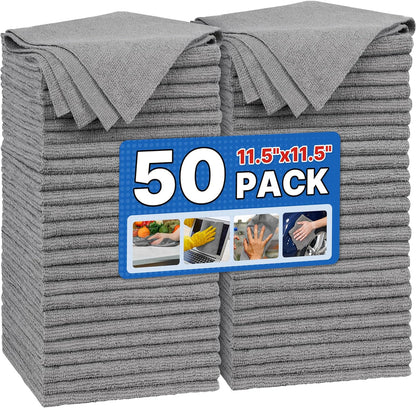 FIXSMITH Shop Towels, Pack of 200, Grey Microfiber Cleaning Cloth Bulk, Microfiber Towels for Cars, All-Purpose Absorbent Cleaning Rags, Dust Cloth for Automotive, Mechanic, Garage, 11.5 x 11.5 inch