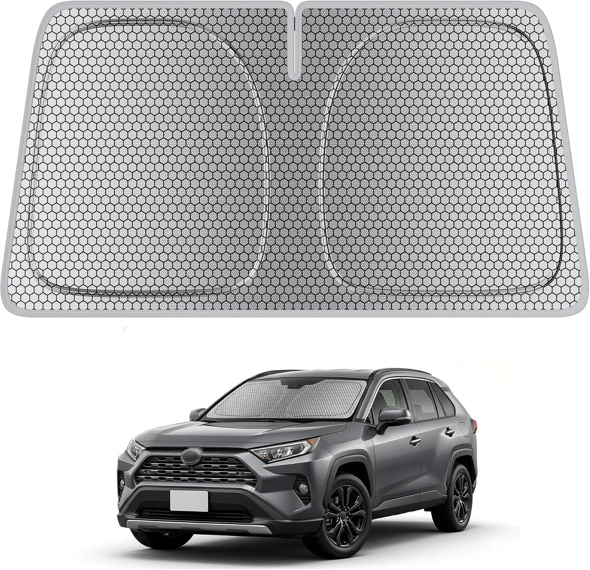 helloleiboo Graphene Car Windshield Sun Shade Car Sun Shade for Windshield with Heat Absorption Coating Foldable Design with UV Protection to Keep Your Car Interior Cooler Silver (X-Large-61 × 34 in)