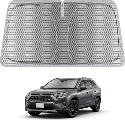 helloleiboo Graphene Car Windshield Sun Shade Car Sun Shade for Windshield with Heat Absorption Coating Foldable Design with UV Protection to Keep Your Car Interior Cooler Silver (X-Large-61 × 34 in)