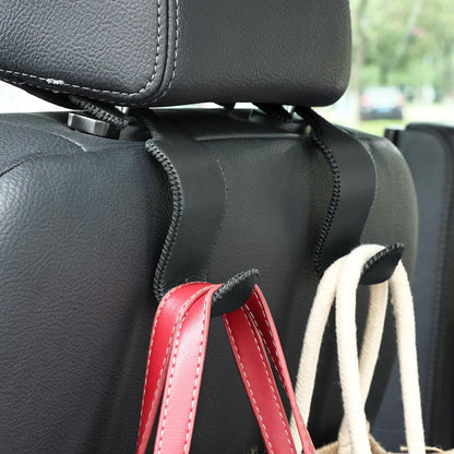 Amooca 4-Pack Car Headrest Hooks Vehicle Storage Organizer for Purses Handbags Groceries Backpack Coats –Holds 55lbs 360° Rotating Black