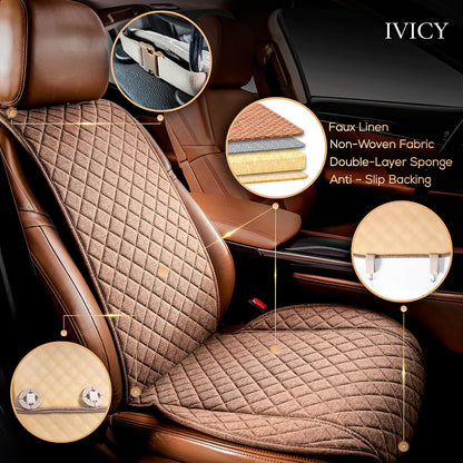 IVICY Faux Linen Front Car Seat Cover – Non-Slip Bucket Seat Protector for Most Cars, SUVs, Vans & Trucks – 1 Seat Cover, Machine Washable, Side-Airbag Friendly, Light Beige