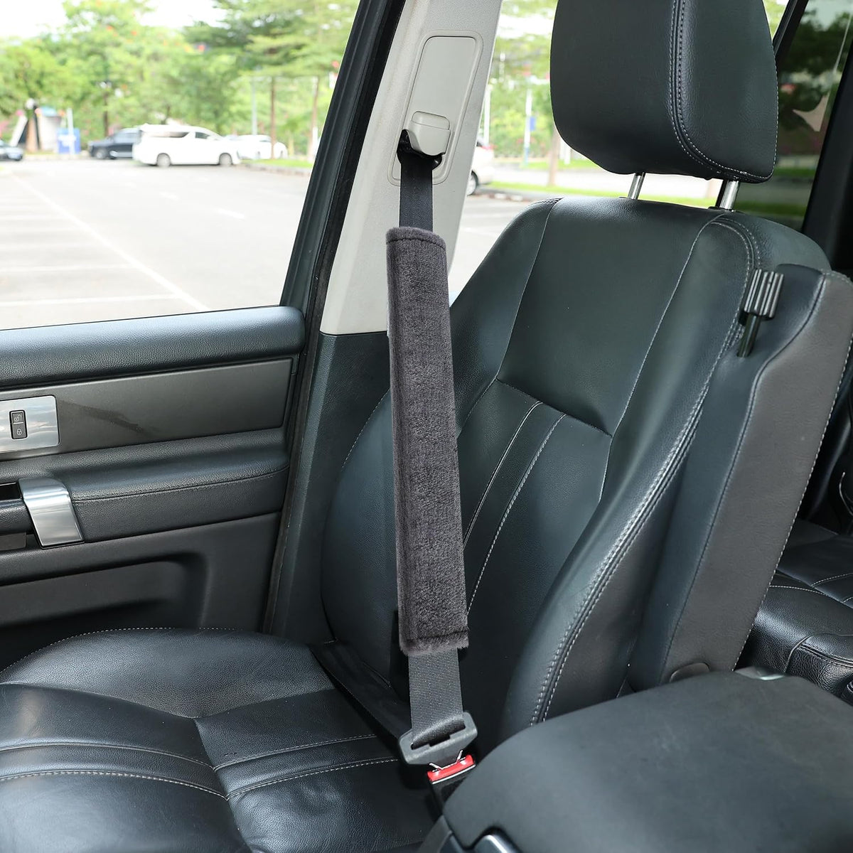 Amooca Soft Faux Fur Universal Fit Seatbelt Cover Car Truck SUV Airplane Seat Belt Shoulder Pad for Carmera Backpack Straps Neck Cushion Protector 2 Pack 10.5in Dark Gray
