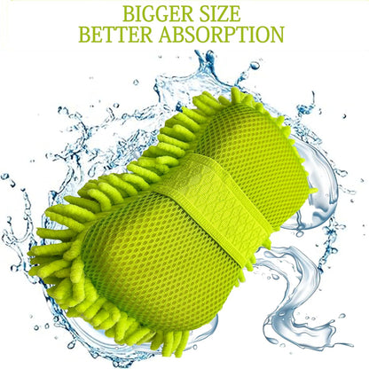 Microfiber Car Wash Sponge-Non-Scratch Wash Mitt-Two Sided Chenille Microfiber Washing Sponge-Mitt for Cars, Trucks, SUVs, Boats(2 Pack Green)