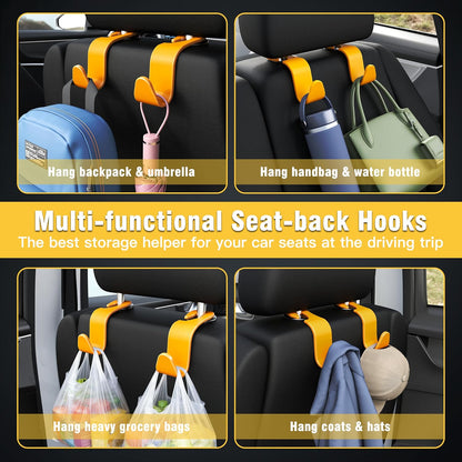 Amooca 4-Pack Car Headrest Hooks Vehicle Storage Organizer for Purses Handbags Groceries Backpack Coats –Holds 55lbs 360° Rotating Black