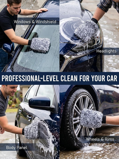 TAKAVU Car Wash Mitt Scratch Free, 2 Pack Microfiber Wash Mitts for Auto Detailing, Soft Lint Free Cleaning Gloves, Holds Sudsy Water, Machine Washable (Blue)