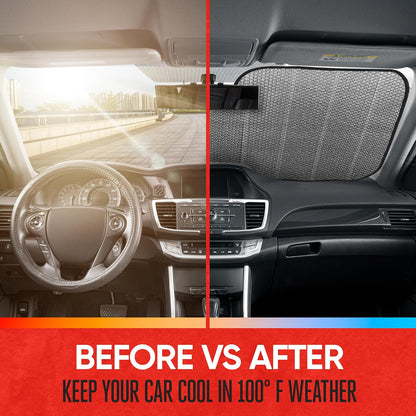 Motor Trend Windshield Sunshade for Car, Truck & SUV, Black - Folding Sun Shade for Front Window, Auto Sun Visor Heat Protection, UV Rays Blocker (58 x 24 Inch)
