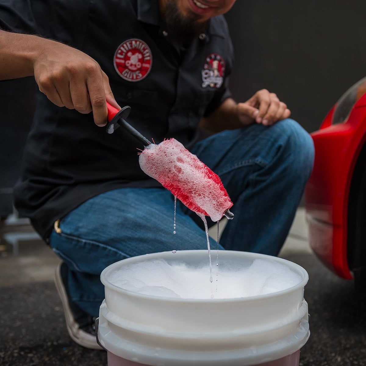 Chemical Guys Red Rocket Detailing Brush - Flexible Long-Reach Wheel and Rim Cleaning Tool for Cars, Trucks, SUVs, Motorcycles, and RVs - Safely Cleans Tight Spaces, Spokes, and Crevices