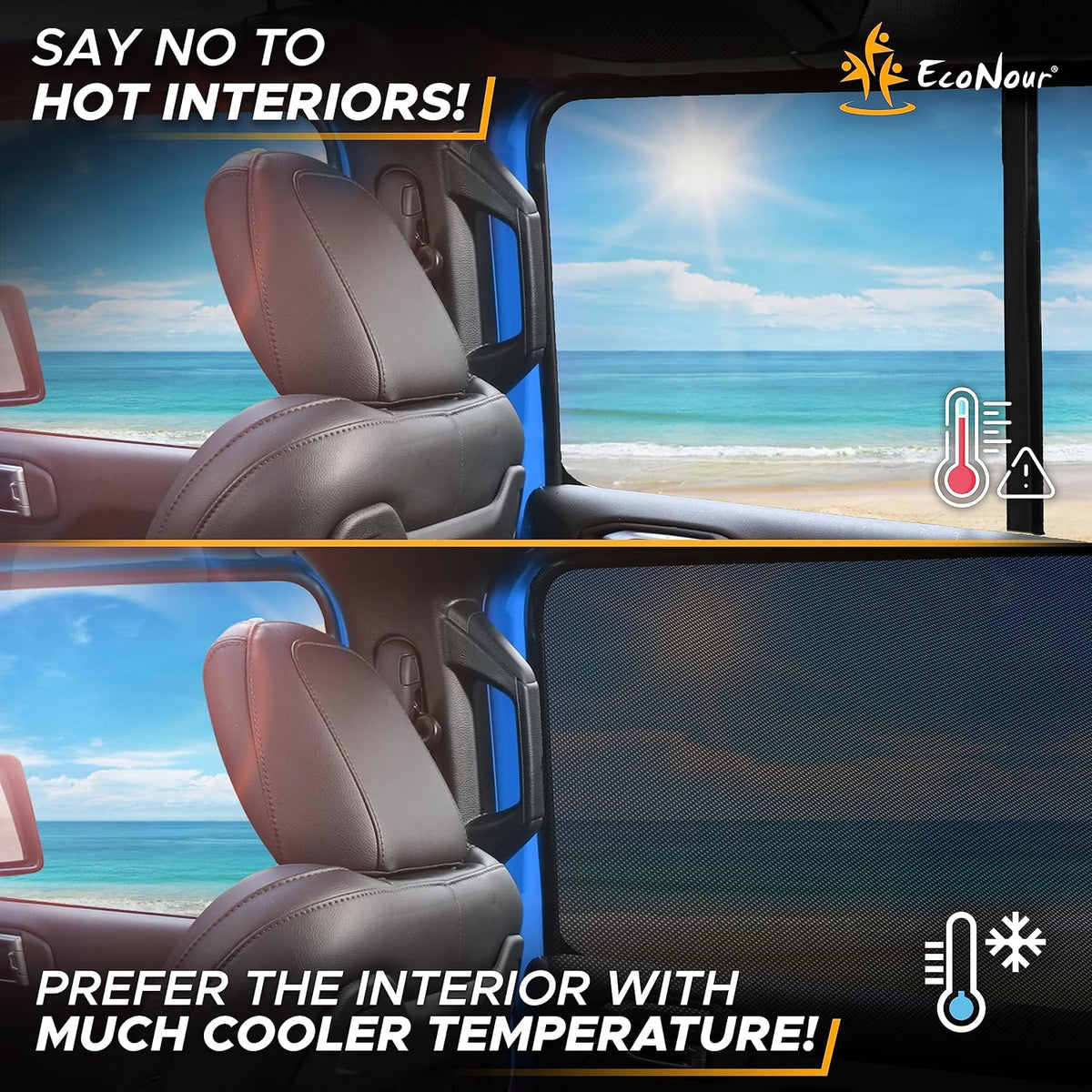 EcoNour Car Window Shades for Side Windows (Pack of 2) | Sun Shade for Car Heat and UV Protection | Adjustable Elastic Fabric Baby Car Shade | Rear Side Window Sun Shade Accessories (Large 21"x36")