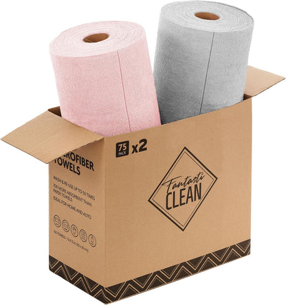 Fantasticlean Microfiber Cleaning Cloth Roll -75 Pack, Tear Away Microfiber Towels, 12" x 12", Reusable, Washable, Scratch Free, Ultra Absorbent for All-Around Cleaning Supplies (DimGray)