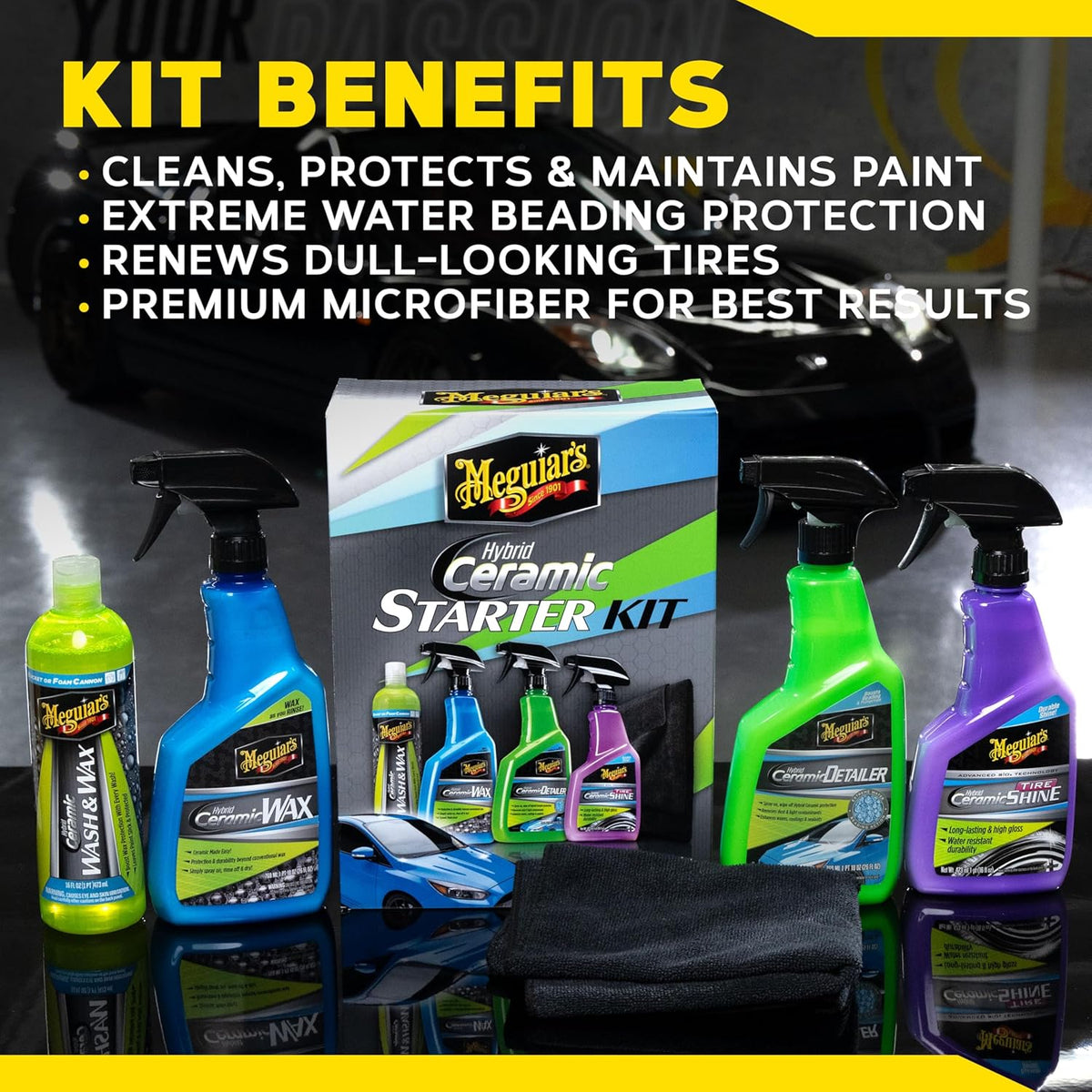 Meguiar's Ultimate Ceramic Coating Kit - Premium Kit for Cars Delivers Ultra-Durable Ceramic Protection with High Water Beading Action, Increased Gloss and Slickness, and Premium Microfiber Towels