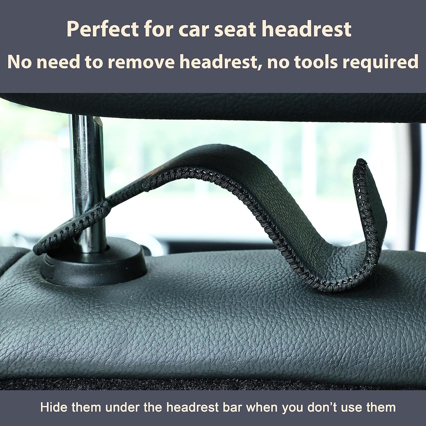 Amooca 4-Pack Car Headrest Hooks Vehicle Storage Organizer for Purses Handbags Groceries Backpack Coats –Holds 55lbs 360° Rotating Black
