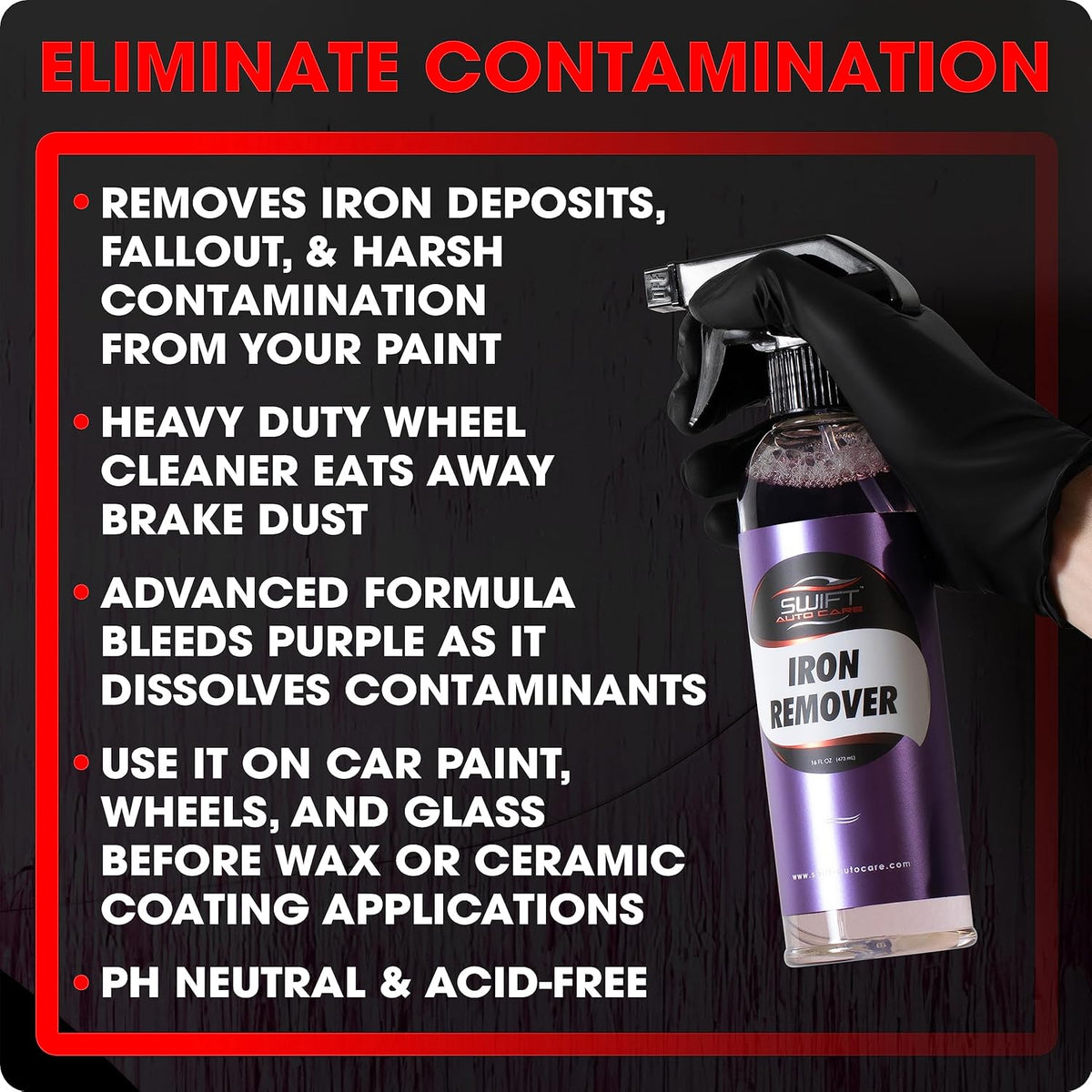 Swift Iron Remover & Wheel Cleaner (16 Oz) – Remove Brake Dust, Iron Oxide & Stuck-On Dirt & Debris from Paint & Wheels | Effective Formula for Decon Car Wash | Preps Paint for Wax Coatings