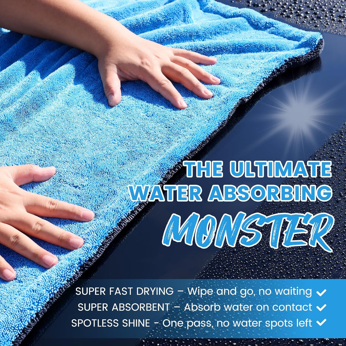PUGPIU Microfiber Car Drying Towel Extra Large Super Absorbent 48"X24", 1400 GSM Flash Detail Car Wash Drying Towel Edgeless with Two Sided Soft Twisted-Loop, No Water Spots Streaks for Cars (Green)