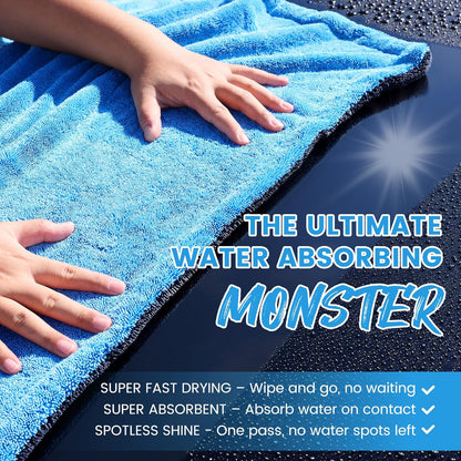 PUGPIU Microfiber Car Drying Towel Extra Large Super Absorbent 48"X24", 1400 GSM Flash Detail Car Wash Drying Towel Edgeless with Two Sided Soft Twisted-Loop, No Water Spots Streaks for Cars (Green)