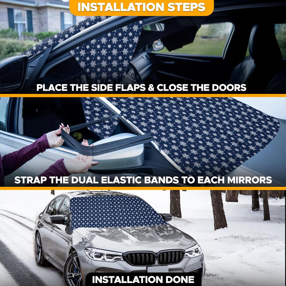 EcoNour Windshield Cover for Ice and Snow - Universal Fit for Car, SUV, Truck, Heavy Duty 600D Oxford Fabric Frost Protector for Ice & Sleet, Includes Anti-Theft Straps, Medium (69"x42")