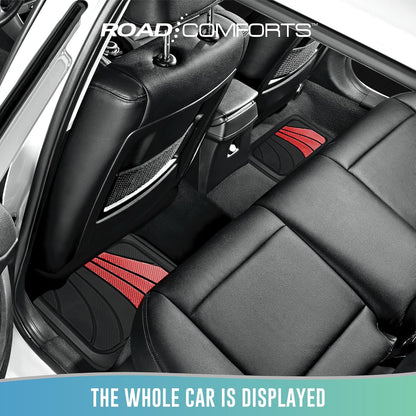 Road Comforts Car Floor Mats Full Set – Front & Rear Car Floor Mats with Aluminum Design, Anti-Slip Backing, All-Weather Protection, Trim-to-Fit Car Mats for Most Sedans, SUVs & Vans -All Pink