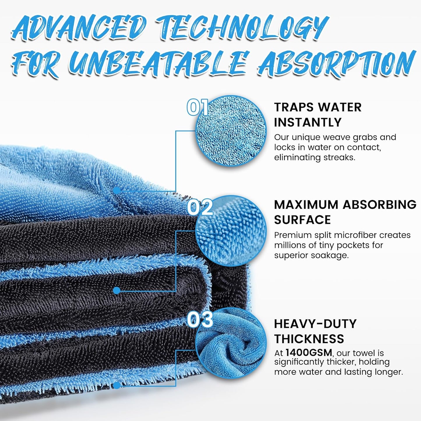 PUGPIU Microfiber Car Drying Towel Extra Large Super Absorbent 48"X24", 1400 GSM Flash Detail Car Wash Drying Towel Edgeless with Two Sided Soft Twisted-Loop, No Water Spots Streaks for Cars (Green)