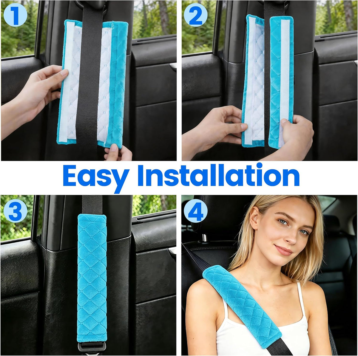 Amooca Soft Auto Seat Belt Cover Seatbelt Shoulder Pad 2 PCS for a More Comfortable Driving Compatible with All Cars and Backpack Black
