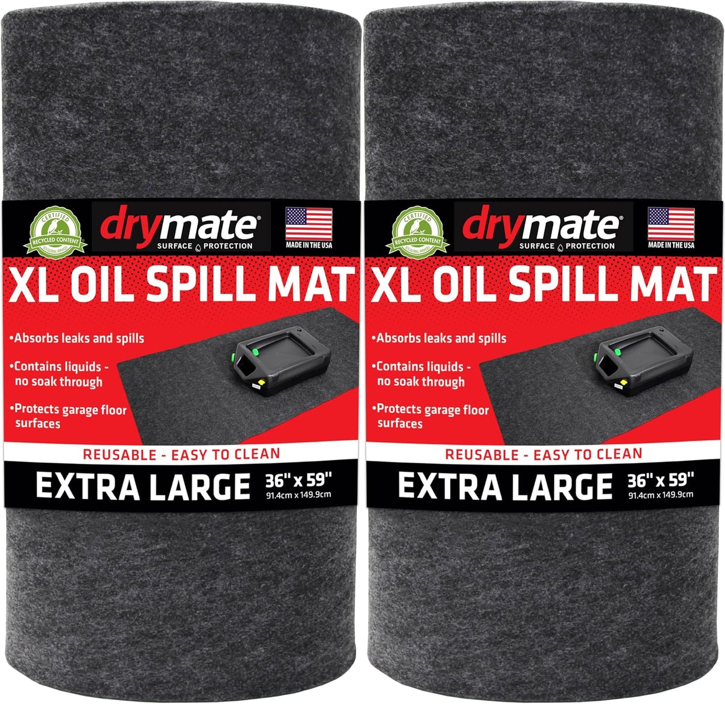 Drymate XL Oil Spill Mat (36" x 59"), Premium Absorbent Oil Pad, Reusable, Washable, Durable, Waterproof Backing Contains Liquids, Protects Garage Floor Surface (USA Made)