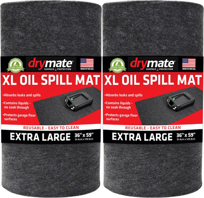 Drymate XL Oil Spill Mat (36" x 59"), Premium Absorbent Oil Pad, Reusable, Washable, Durable, Waterproof Backing Contains Liquids, Protects Garage Floor Surface (USA Made)
