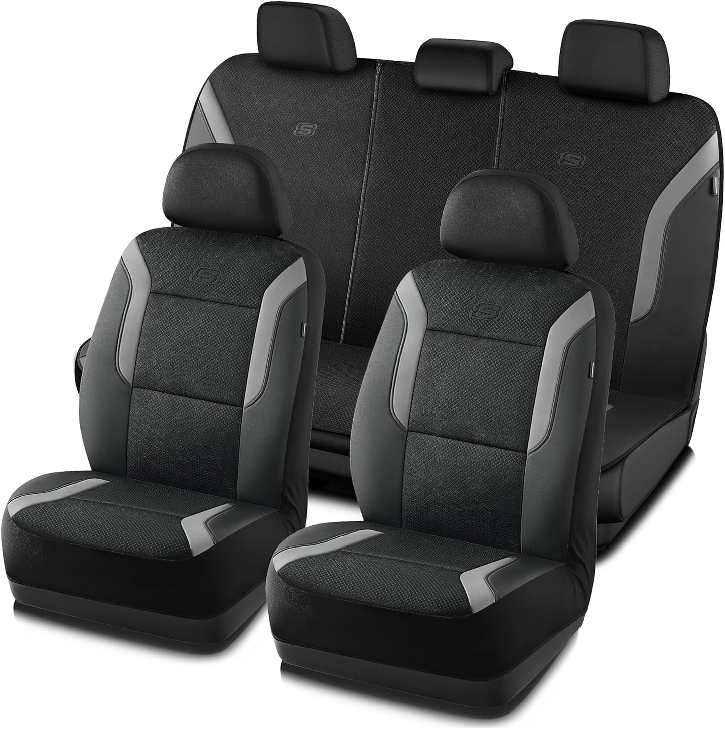 Skechers Memory Foam Seat Covers, Air Cool Mesh Thick Car Seat Covers, Car Seat Covers Front Seats Airbag Compatible, Universal Automotive Comfort for Most Cars, Vans, Trucks, SUV,Black