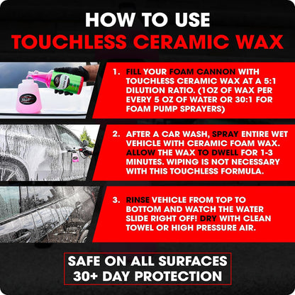 Swift Touchless Ceramic Foamable Wax (1 Gallon) – Spray On/Rinse Off For High-Gloss, Hydrophobic Protective Layer | For Foam Cannon & Foam Pump Sprayer After Car Wash | Wax Cars, Trucks, RV’s & More!