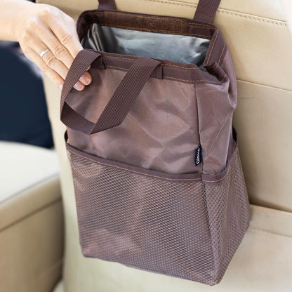 Ginsco New Leak-Proof Travel Car Trash Bag, 3.5 Gallons Large Capacity Hanging Car Trash Can with Hook and Loop Lid and Handle, Multipurpose Trash Bin with Storage Pockets for SUV RV Camping (Black)