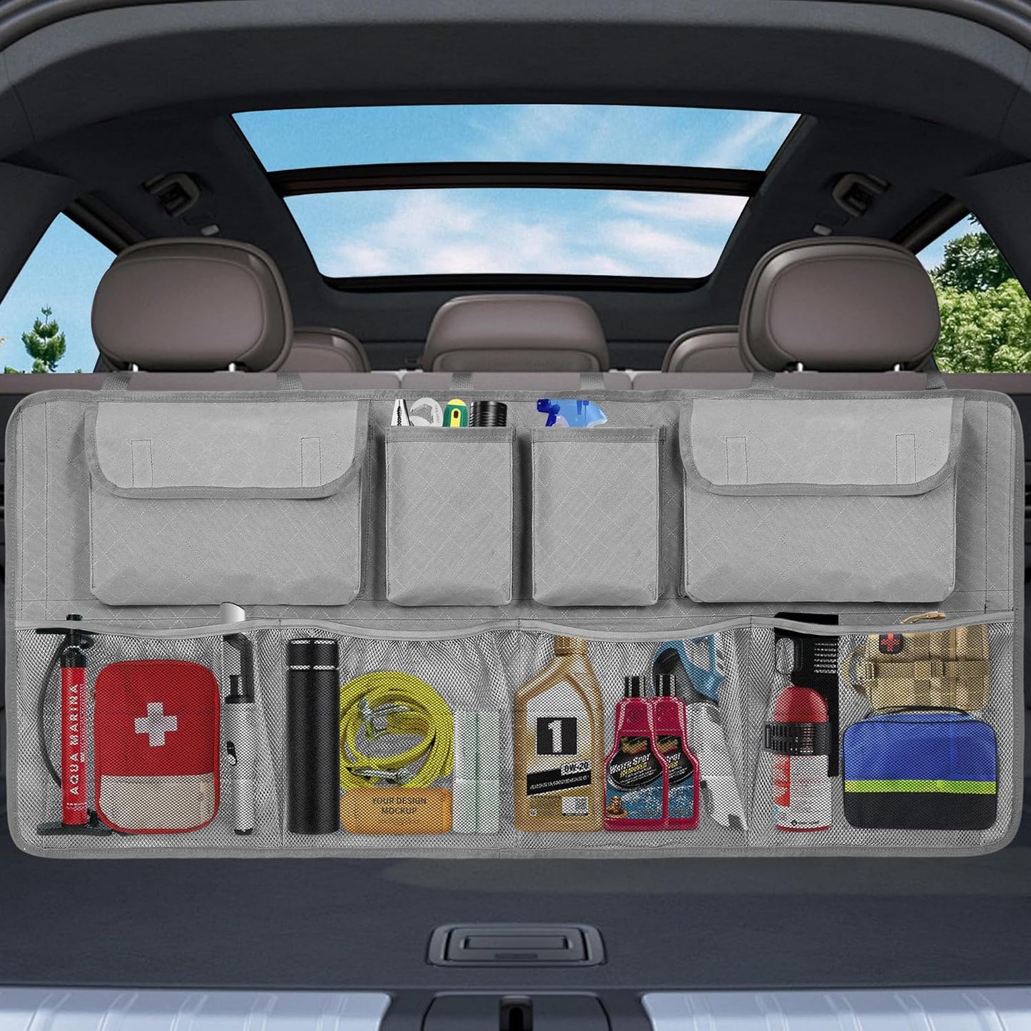 Car Trunk Organizer and Storage, Large Capacity Backseat Hanging Storage Accessories, Backseat Car Organizer for SUV/MPV/Truck (Black)