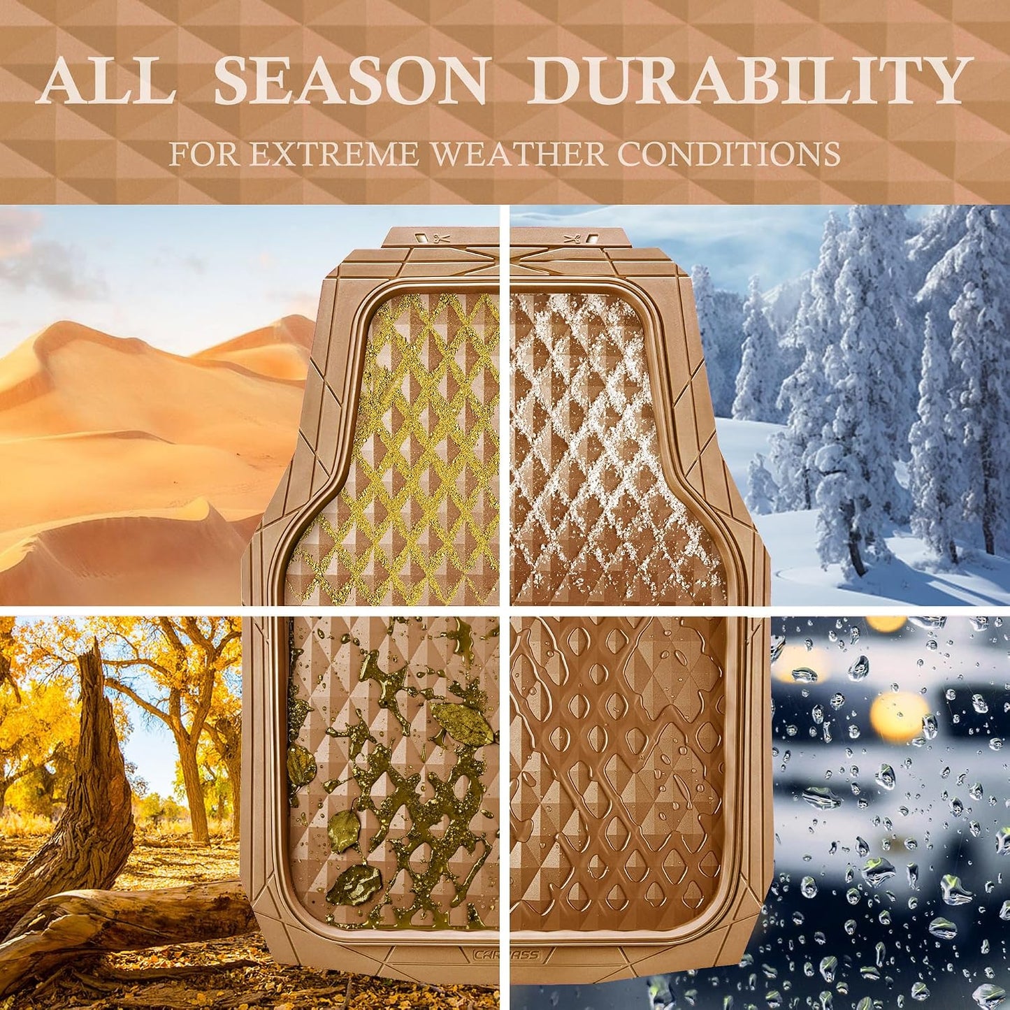 CAR PASS Heavy Duty Rubber Car Mats, Deep Dish All-Weather Floor Mat for Car Full Set Durable Anti-Slip 3D Rhombus Waterproof Trim to Fit Liner Universal Fit Automotive,Sedan,SUV,Truck, 3 Piece Black