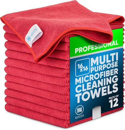 Microfiber Wholesale MW Pro 16x16 Auto Detailing Towels - Plush Car Drying Cloths for Wax Removal, Interiors & Body Shops - Scratch Free (Black, 12-Pack)