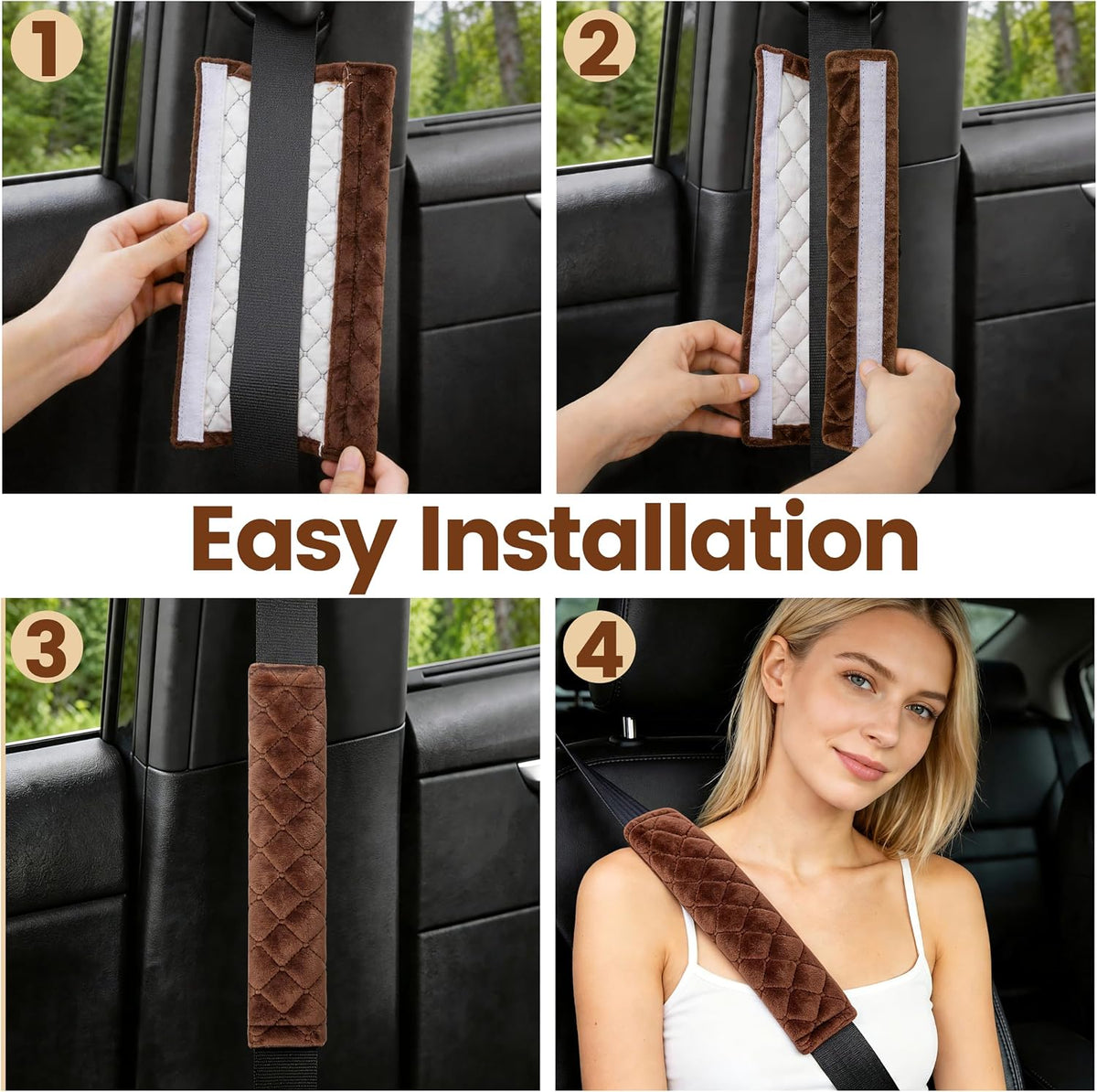 Amooca Soft Auto Seat Belt Cover Seatbelt Shoulder Pad 2 PCS for a More Comfortable Driving Compatible with All Cars and Backpack Black