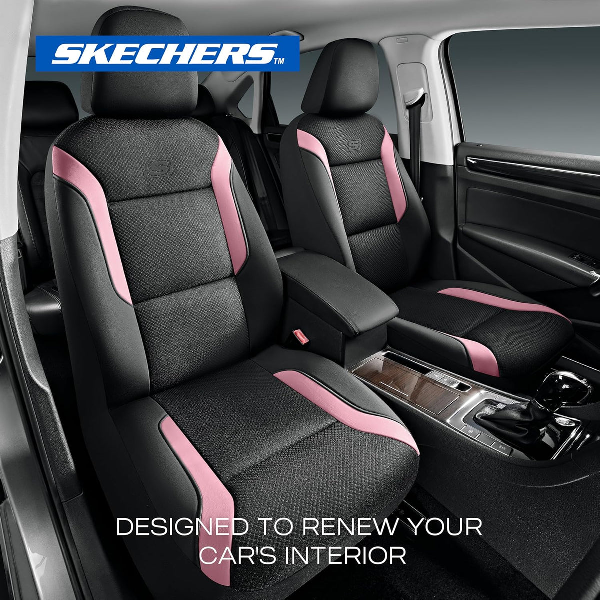 Skechers Memory Foam Seat Covers, Air Cool Mesh Thick Car Seat Covers, Car Seat Covers Front Seats Airbag Compatible, Universal Automotive Comfort for Most Cars, Vans, Trucks, SUV,Black