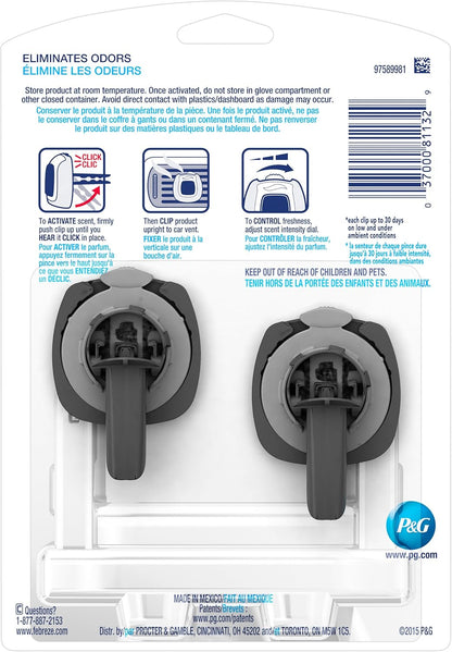 Febreze Car Air Freshener Vent Clip Platinum Ice Scent, .07 oz. Car Vent Clip, Pack of 4