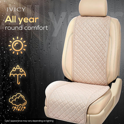IVICY Faux Linen Front Car Seat Cover – Non-Slip Bucket Seat Protector for Most Cars, SUVs, Vans & Trucks – 1 Seat Cover, Machine Washable, Side-Airbag Friendly, Light Beige
