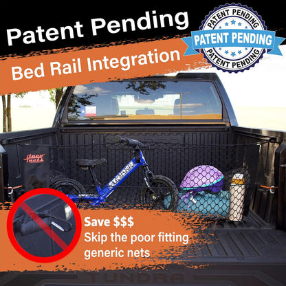 TacoNets Envelope Cargo Net for GMC Sierra & Chevy Silverado - Fits 2013-Current - Upgraded 5mm Bungee - Integrated Storage Bag - Heavy Duty Carabiners - Designed in USA