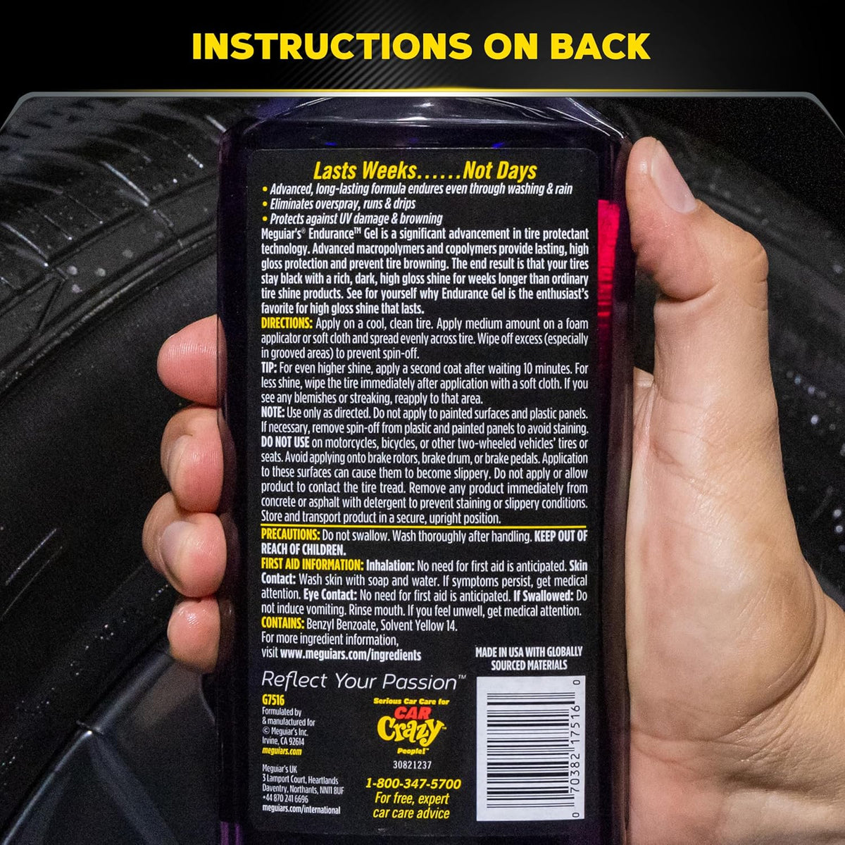 Meguiar’s Endurance Tire Gel - Tire Shine Gel, Premium Car Tire Shine For A Lasting Glossy Finish; Apply To Tires Cars, Trucks & Suvs To Keep Tires Looking Deep Black And Clean -16 Oz