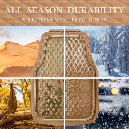 CAR PASS Heavy Duty Rubber Car Mats, Deep Dish All-Weather Floor Mat for Car Full Set Durable Anti-Slip 3D Rhombus Waterproof Trim to Fit Liner Universal Fit Automotive,Sedan,SUV,Truck, 3 Piece Black