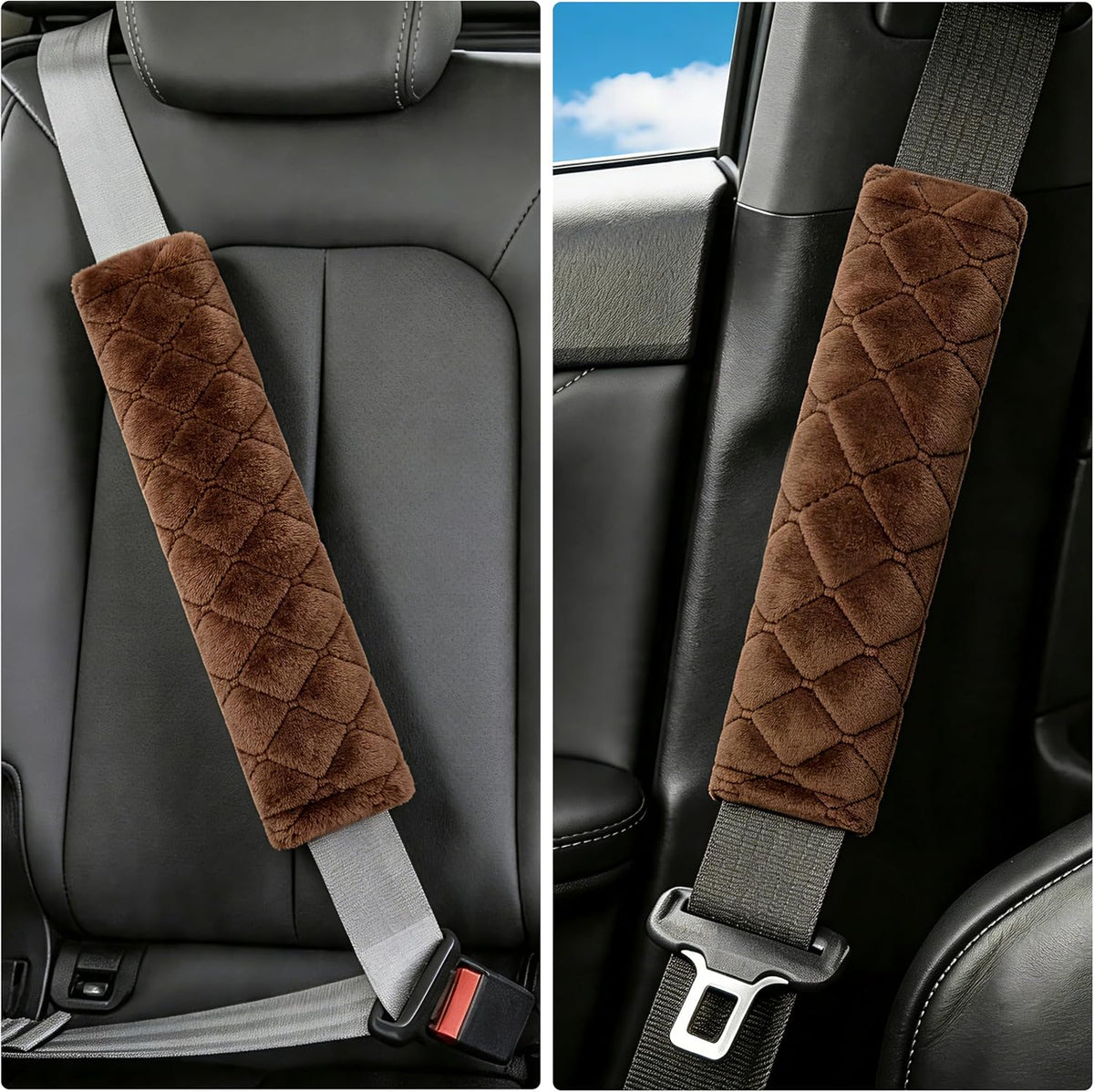 Amooca Soft Auto Seat Belt Cover Seatbelt Shoulder Pad 2 PCS for a More Comfortable Driving Compatible with All Cars and Backpack Black