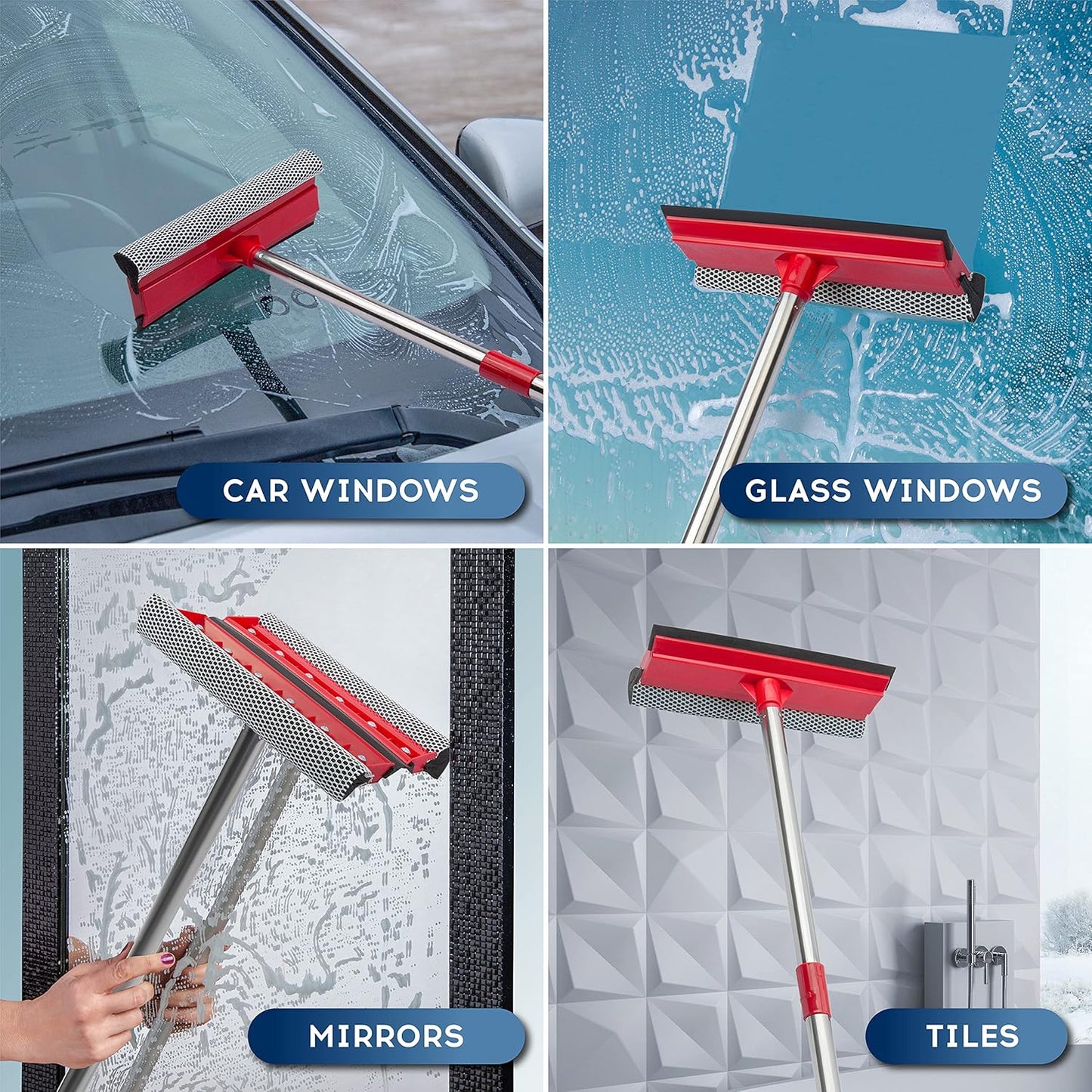 DSV Standard Window Squeegee for Window Cleaning, Window Cleaner Tool for Car Windshield, Shower Door, Boat | 2-in-1 Mini Squeegee for Home | Windshield Squeegee Kit for Car Windows