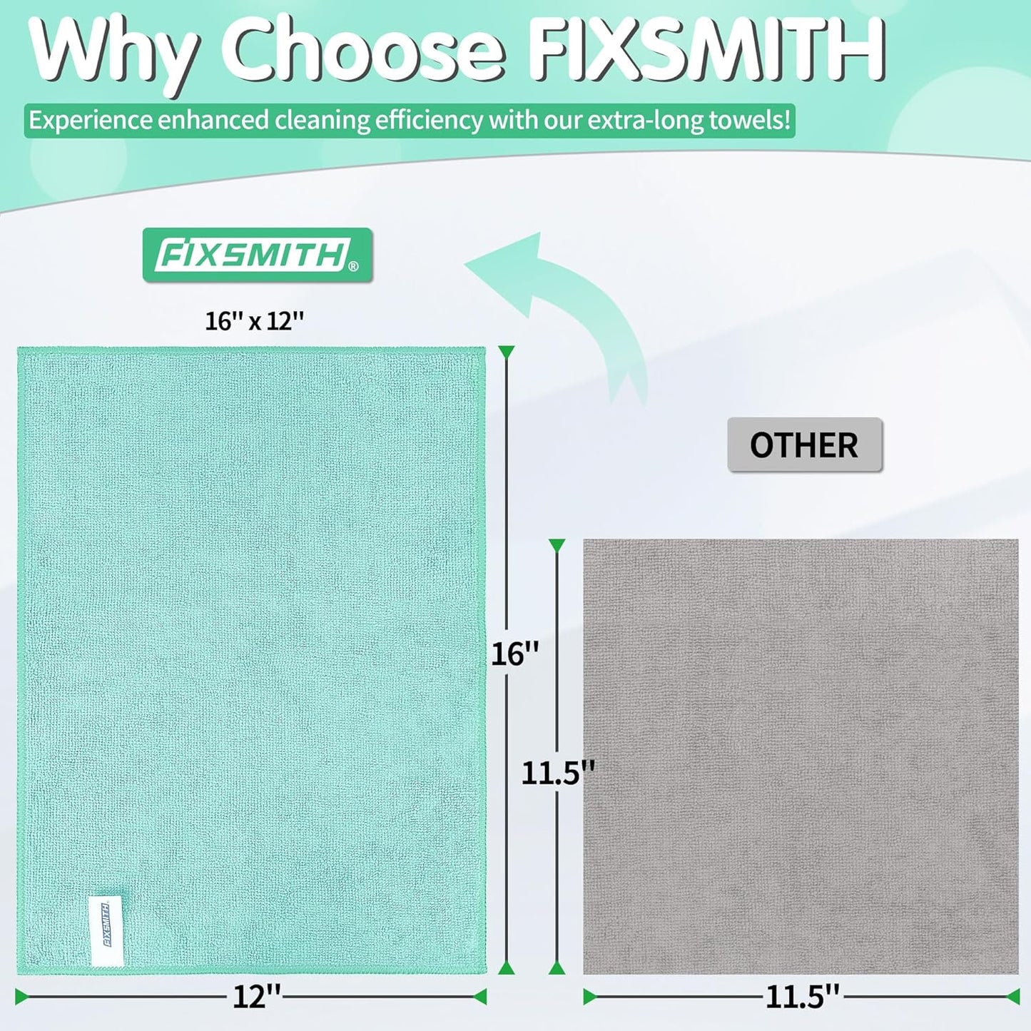 FIXSMITH Microfiber Cleaning Cloth - Pack of 50, Microfiber Towels for Cars 16 x 12 in, Highly Absorbent Cleaning Rags, Lint-Free, Streak-Free Cleaning Cloths for Car Kitchen Home Office