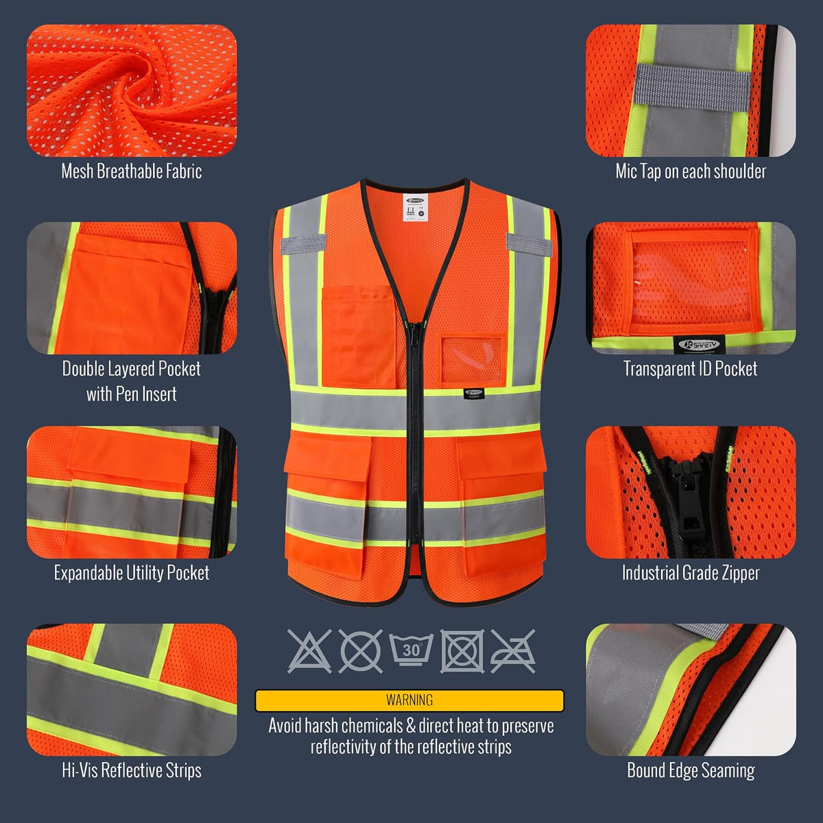 JKSafety Safety Vest for men women Hi Vis Reflective Vest with Pockets and Zipper High Visibility Meet ANSI Standard（BX320